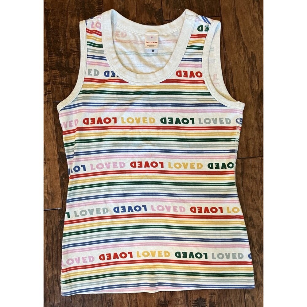 Hanna Andersson Organic Cotton Women Multicolor Striped “Loved” Tank Top XS